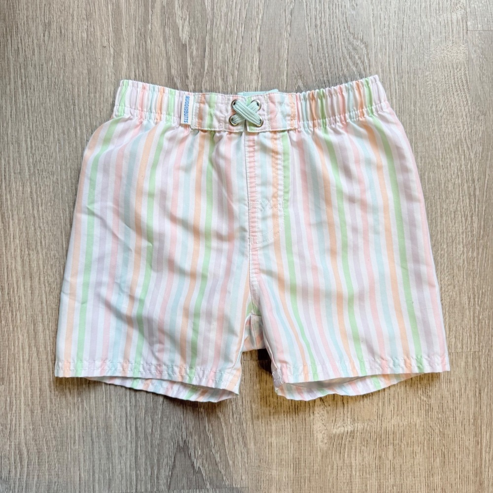 RuggedButts Boys Pastel Rainbow Stripe Swim Trunks Mesh Lined Shorts 3T